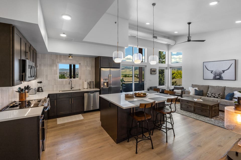 Open concept kitchen and living room.