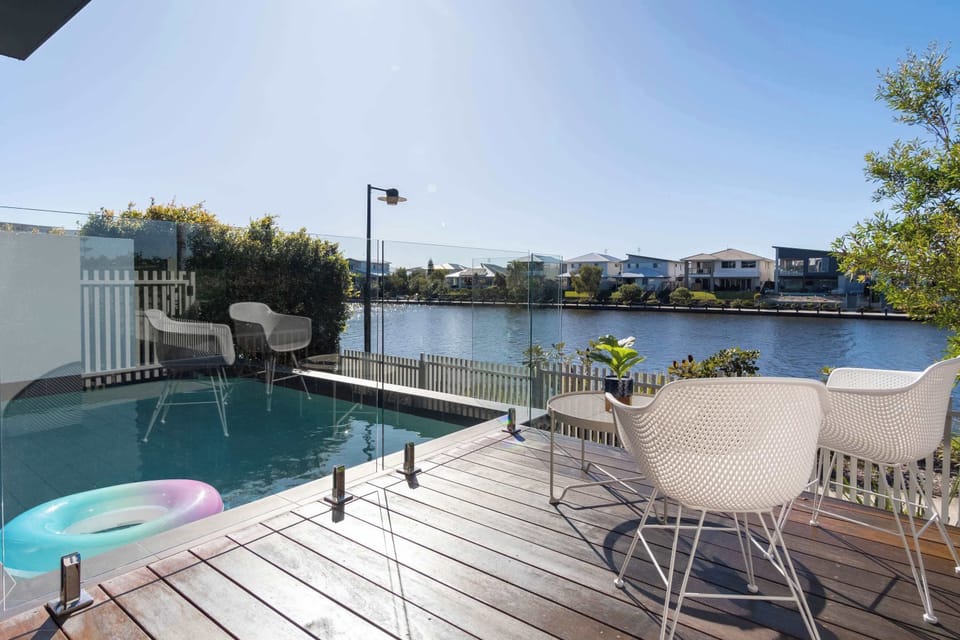 Look out over the canal from the pool.