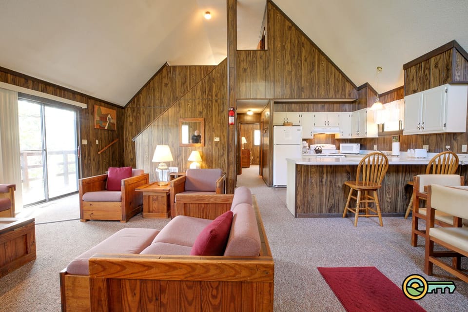 Great room, kitchen and stairs to loft