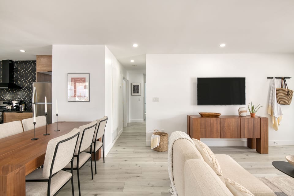 Hallway off the living room leads to bedrooms.