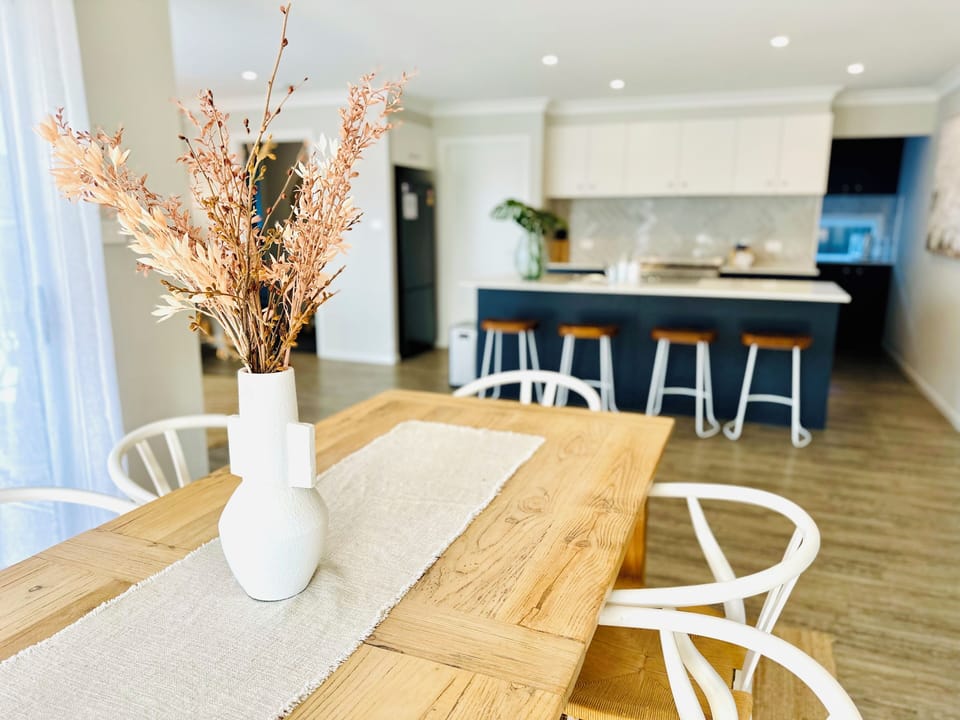 kitchen table overlooking open plan kitchen