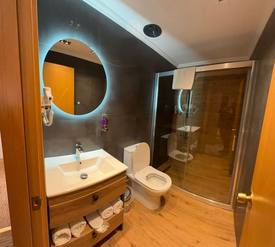 Comfort Double Room | Bathroom | Shower, hydromassage showerhead, hair dryer, towels