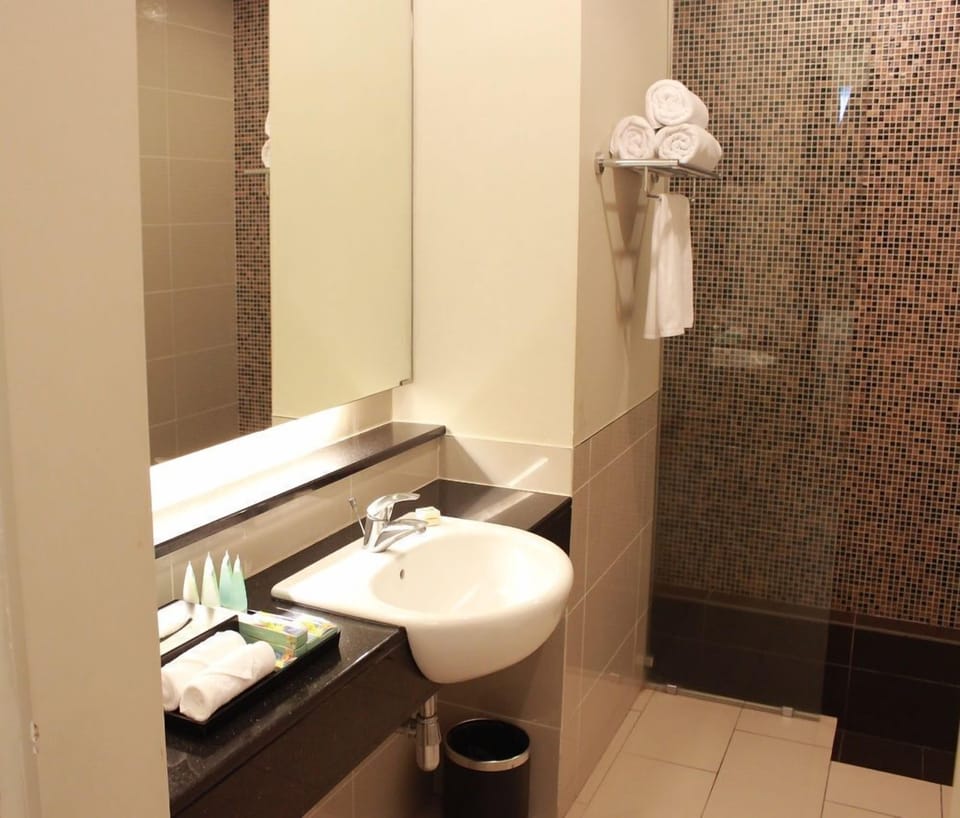 Executive Studio Suite, 1 King Bed, City View | Bathroom | Shower, free toiletries, hair dryer (on request), bathrobes