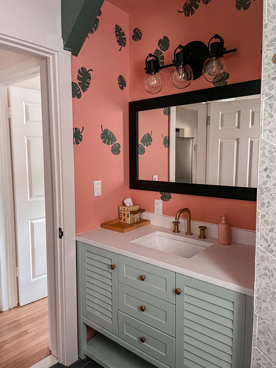 Bathroom Vanity and hand painted leaf pattern 