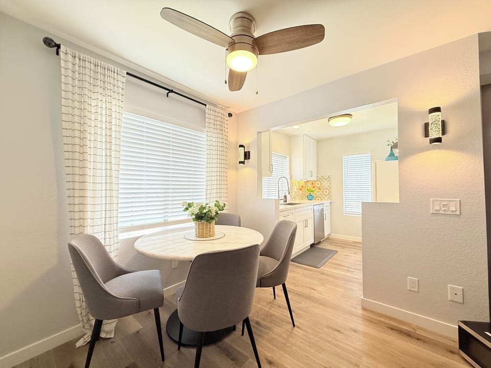 Cozy dining area with a stylish table and comfortable seating