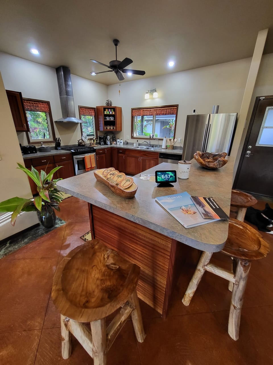 Kitchen island with bar.