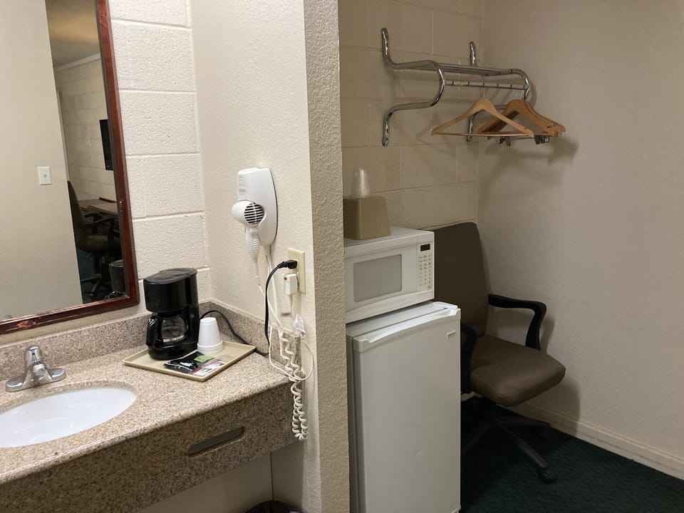 Desk, laptop workspace, blackout drapes, free WiFi