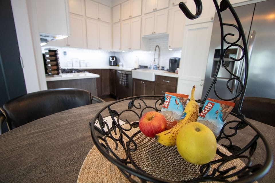 Fruit, snacks, and bottled waters are always provided