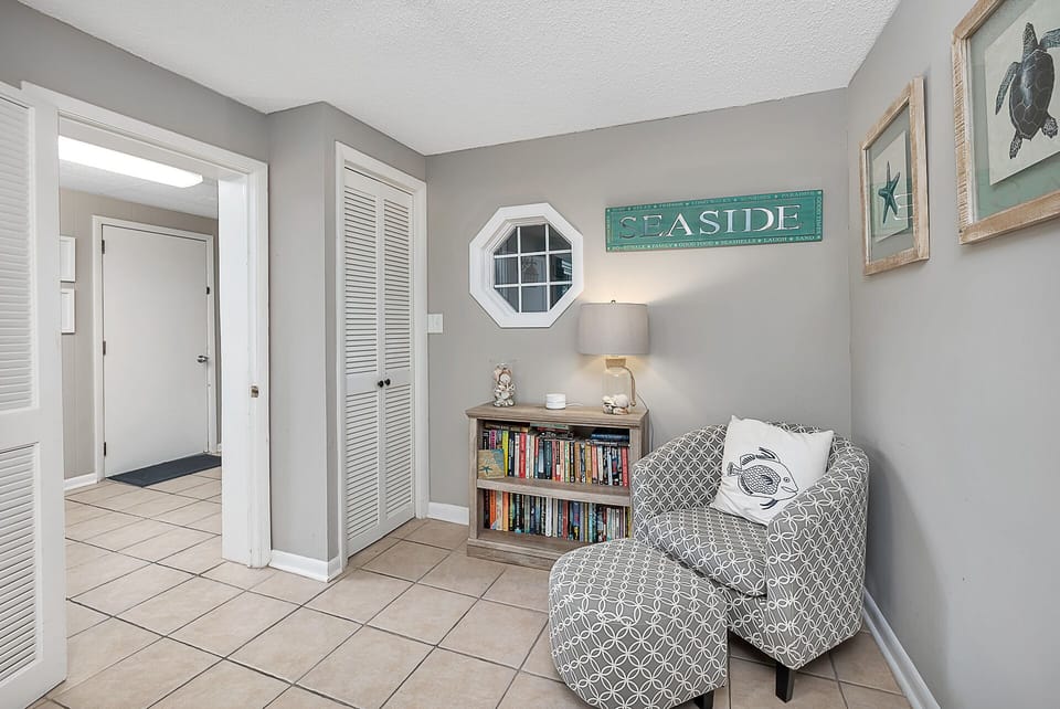 Cozy reading nook with a collection of best-sellers