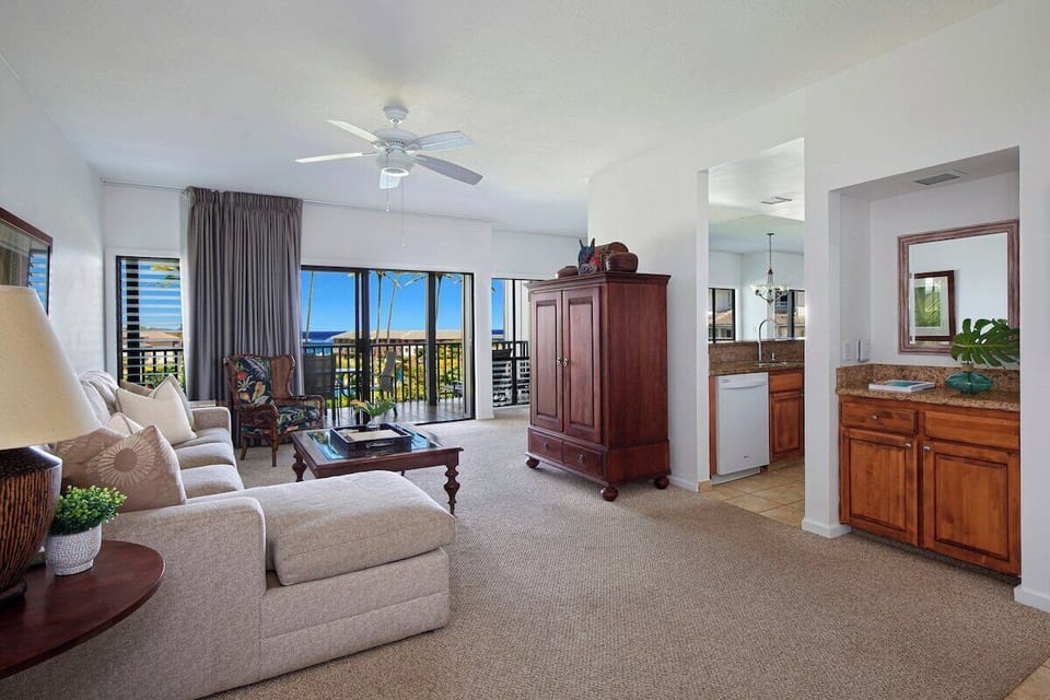 Poipu Sands 124 Living Area with Spectacular Ocean View