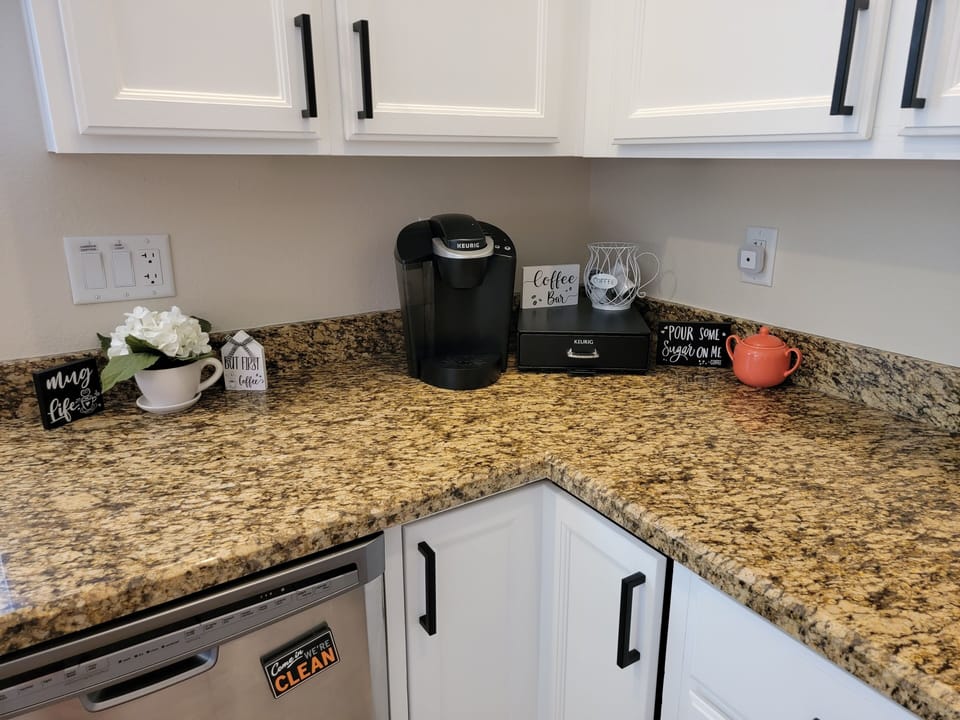 Enjoy your morning coffee with complimentary coffee pods and creamer.