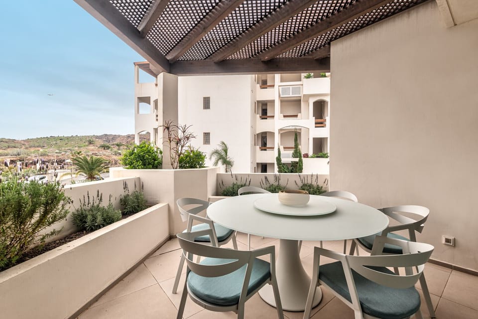 Large terrace with dining table
