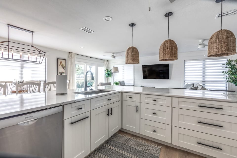 Spacious kitchen overlooking the living and dining areas. 