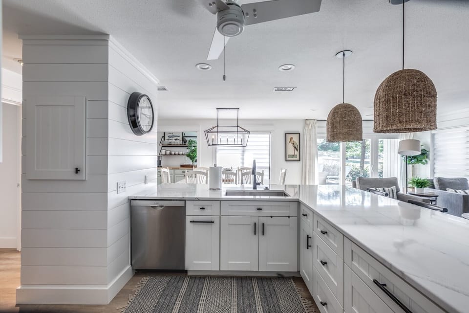 Spacious kitchen overlooking the living and dining areas. 