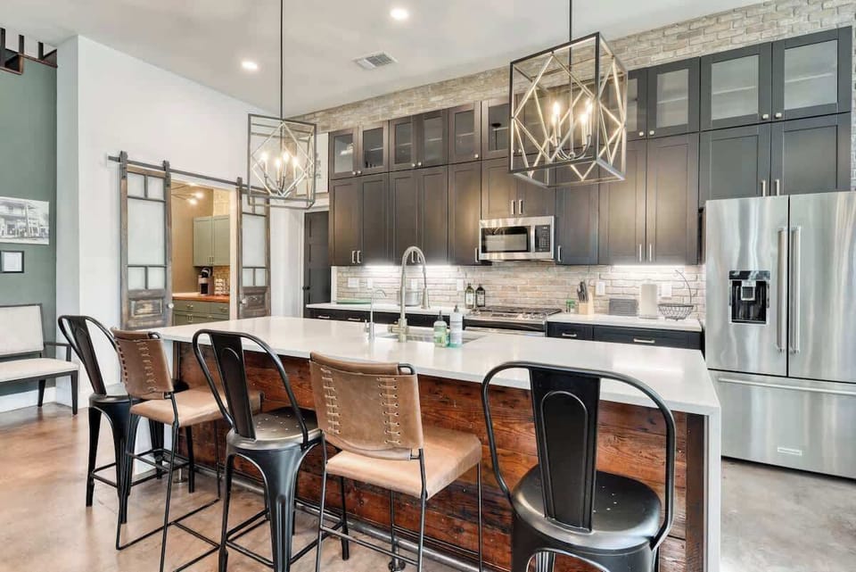 Expansive kitchen island offers additional seating