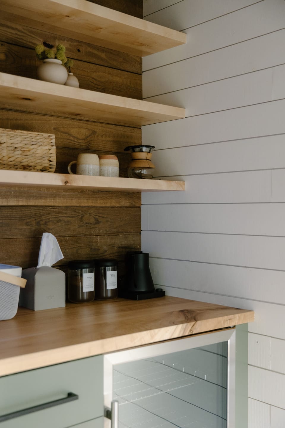Coffee bar and mini-fridge