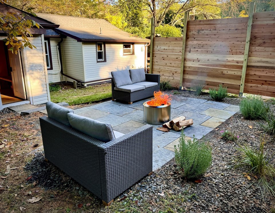 Stone Patio with wood burning firepit