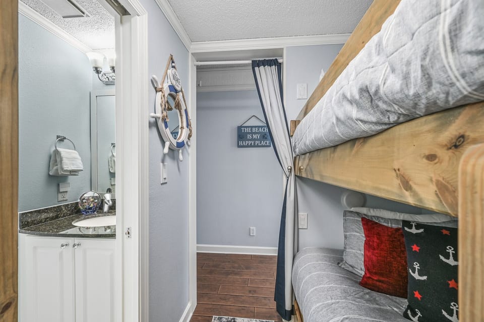 A half bath with 2 deluxe Twin Bunkbeds 