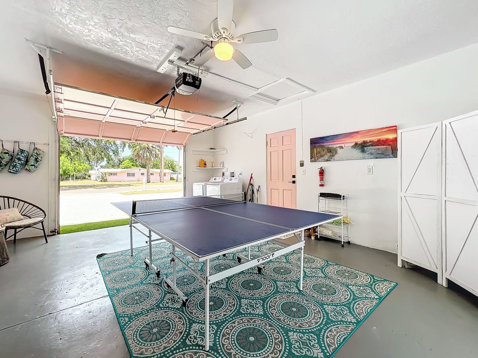 Game room with Ping Pong Table
Beach supplies, Chairs, cooler Bech Toys, Floats