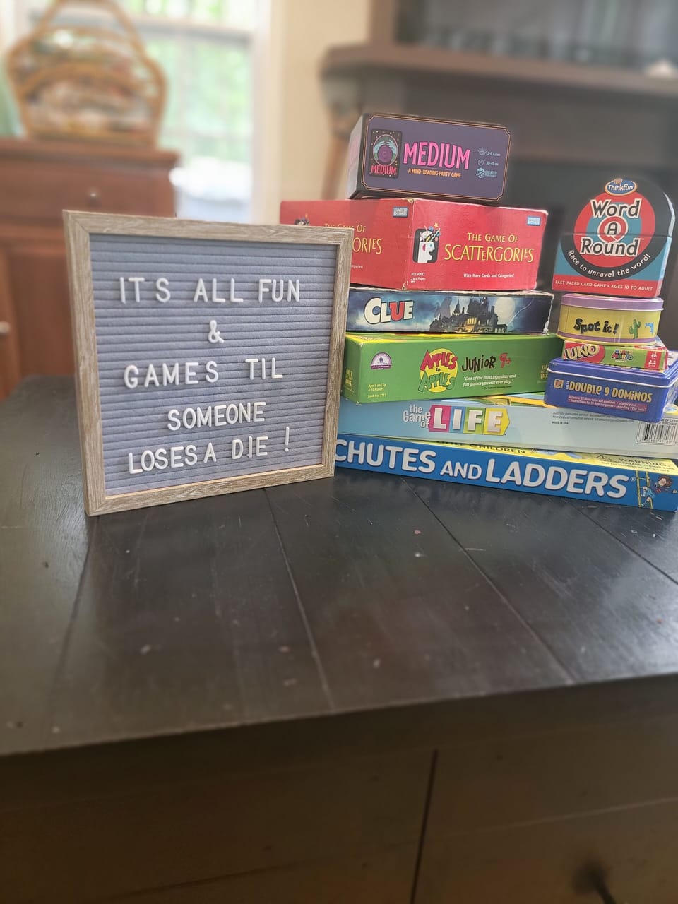 Game night by the fireplace is a must!