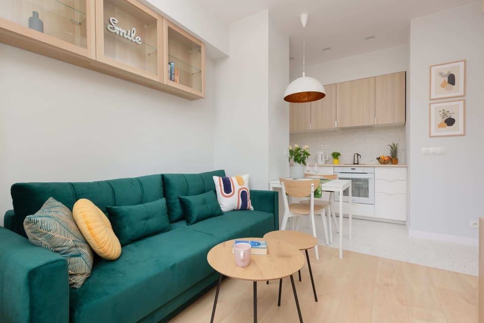 Another perspective of the room where you can see the cosy living area combined with the kitchenette.