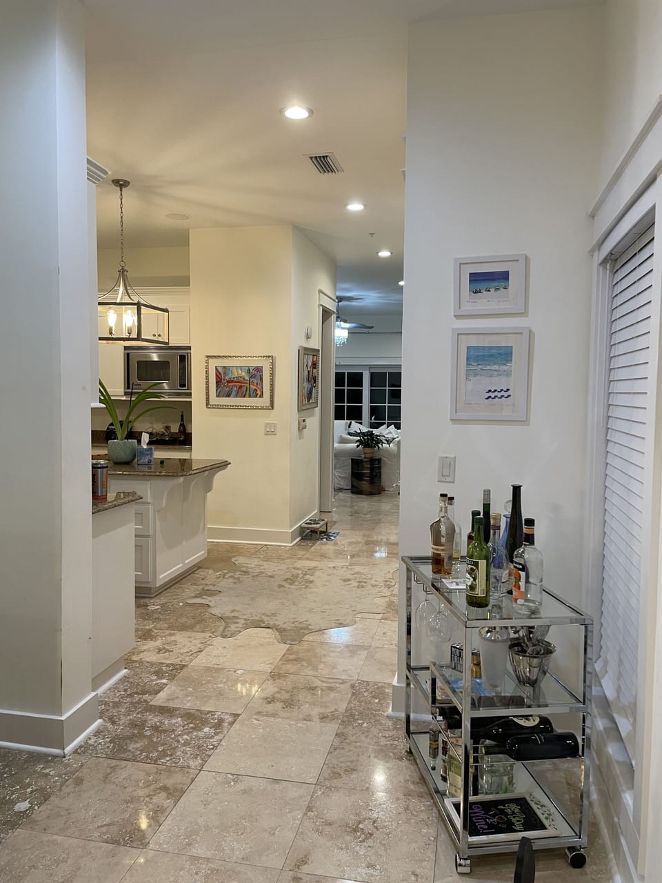 Hallway view from dining room to living room