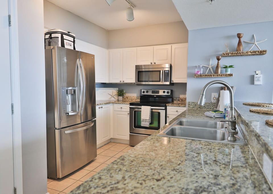 Fully stocked kitchen.