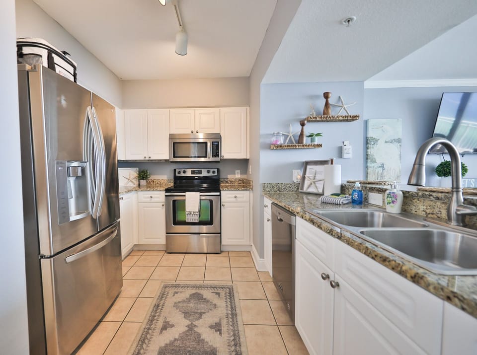 Fully stocked kitchen.