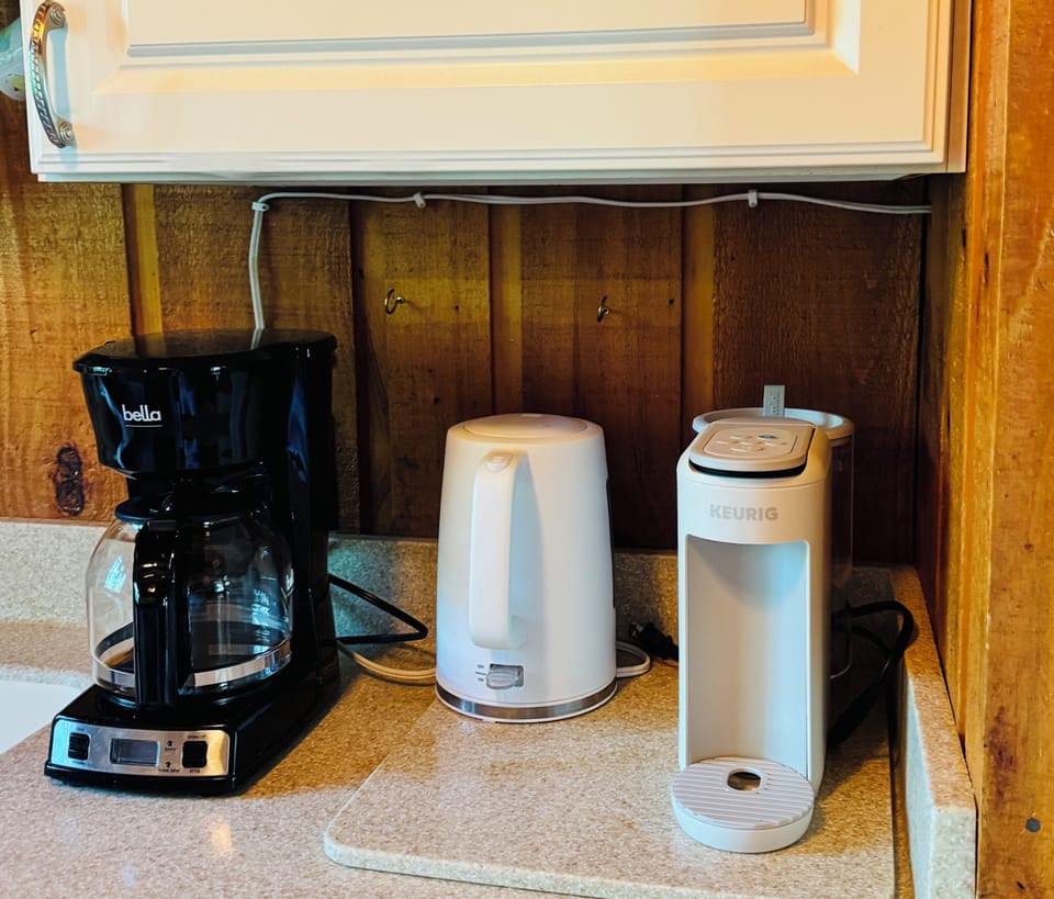 Drip Coffee, electric hot water kettle , Mini Keurig, water filter jug.