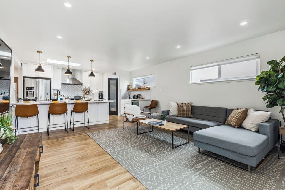 The living area is close to the full kitchen.
