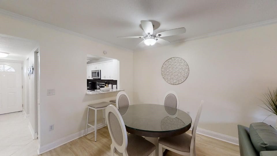 Dining area looking into kitchen area