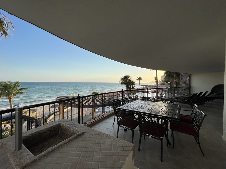 Oversized terrace with lots of seating for enjoying view while you dine or relax