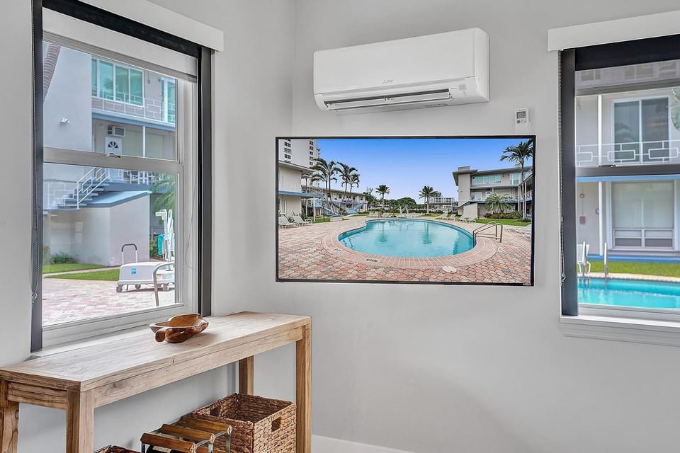 The pool is just outside the door.