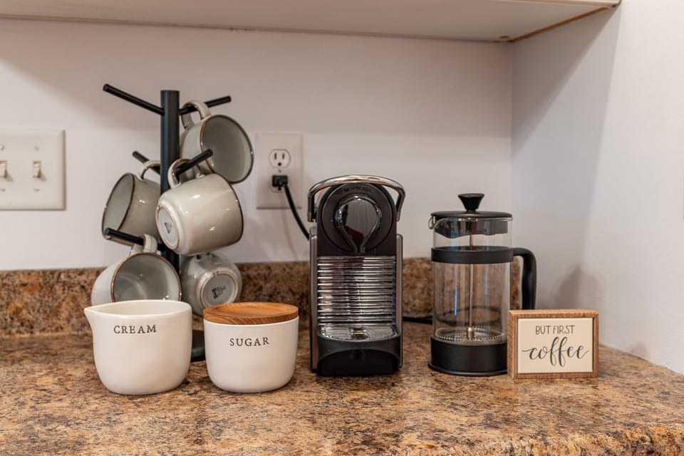 Coffee station w/Nespresso (bring your own pods), french press, and drip coffee