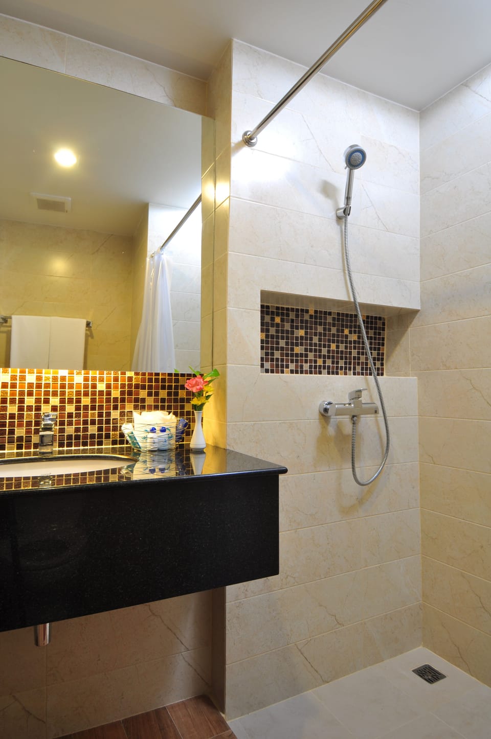 Shower, free toiletries, hair dryer, bidet