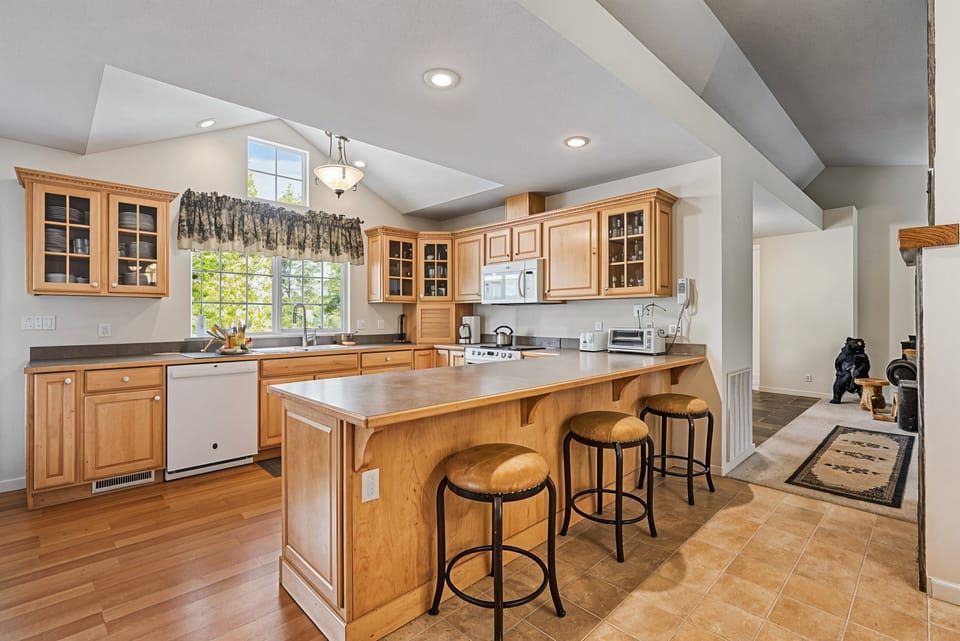 Indoors, Kitchen, Kitchen Island, Floor, Bar Stool