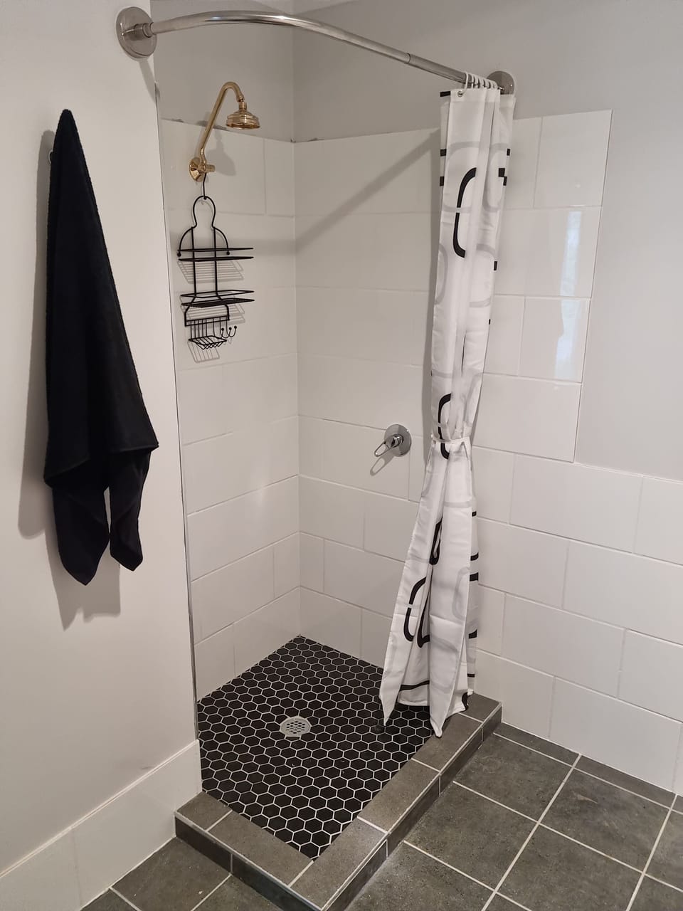 Shower and towel hooks. Towels are provided