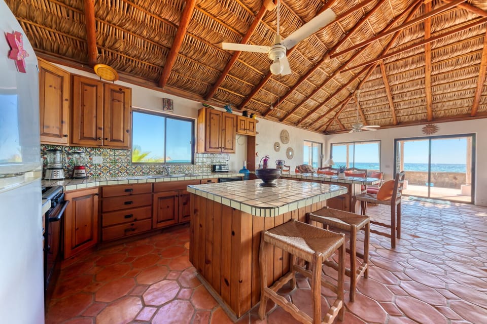 The spacious kitchen area of the main room.