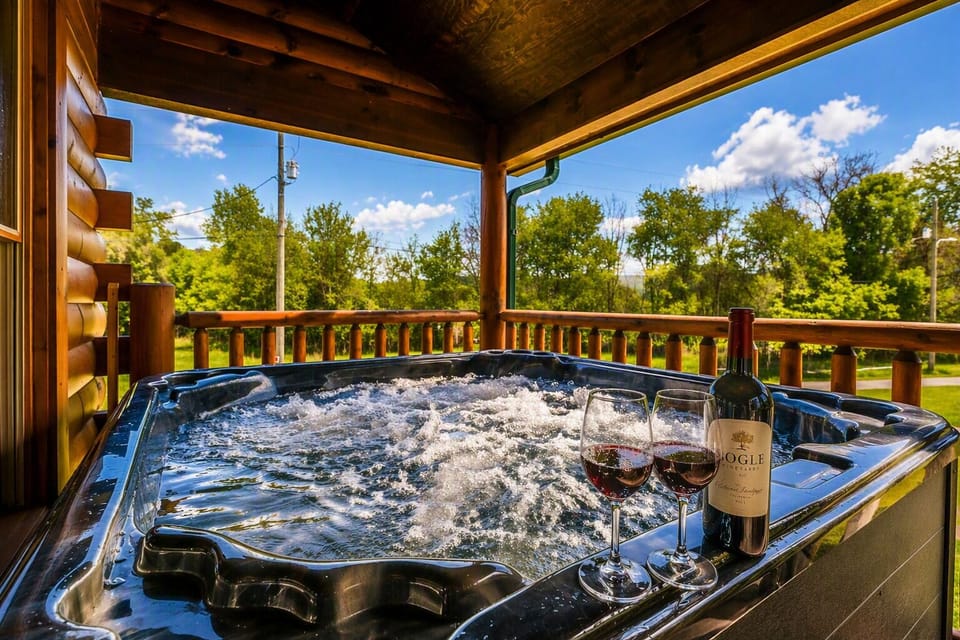 Large seven‑person hot tub with soothing jets and beautiful Smoky Mountain scenery for the ultimate relaxation spot
