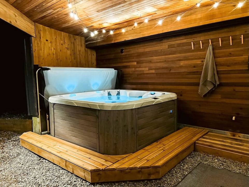 The hot tub is covered and ready to be enjoyed year-round!