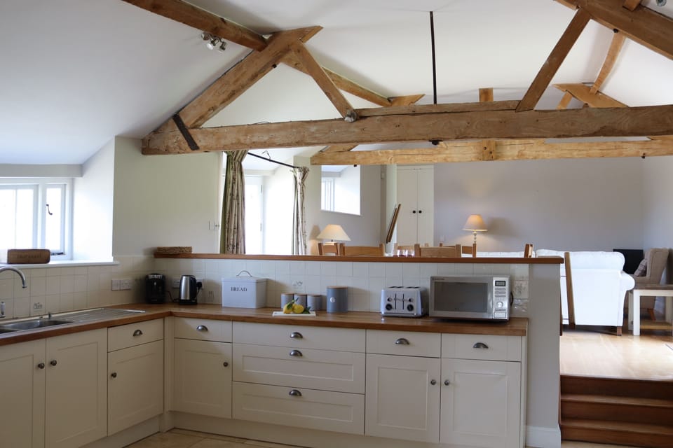 Clayhanger Lodge, Abbotsbury: Steps lead to the open-plan sitting and dining area