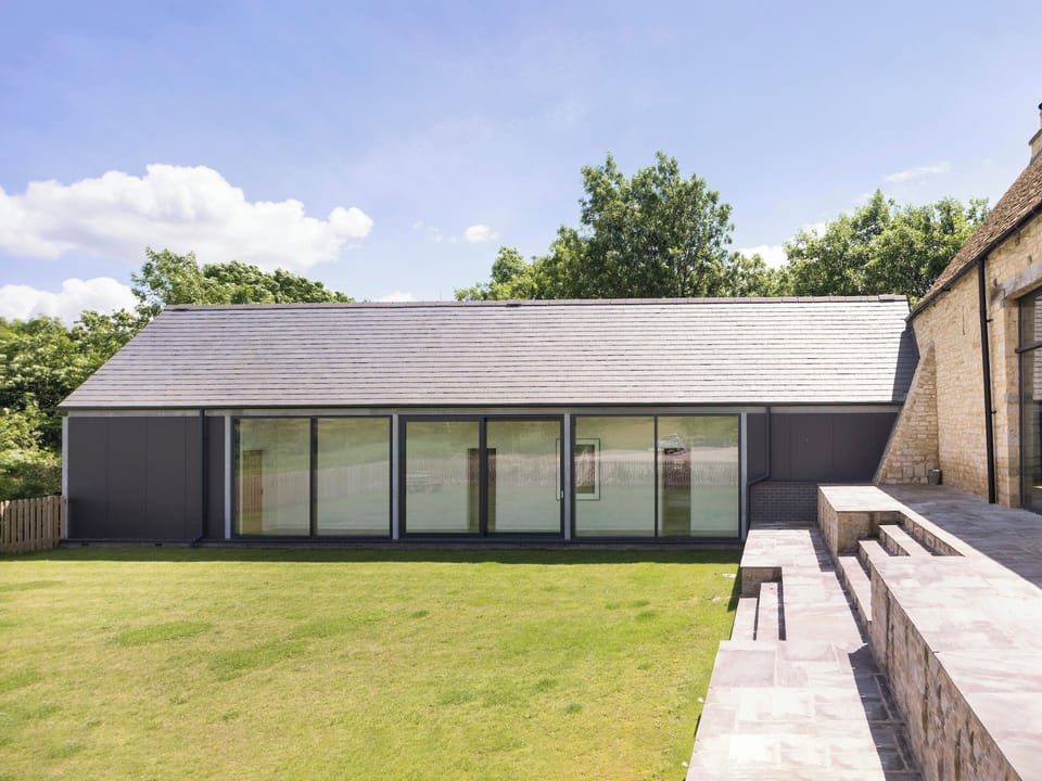 Lawned garden and contemporary extension | The Cotswolds Barn - Crucis, Ampney Crucis, near Cirencester