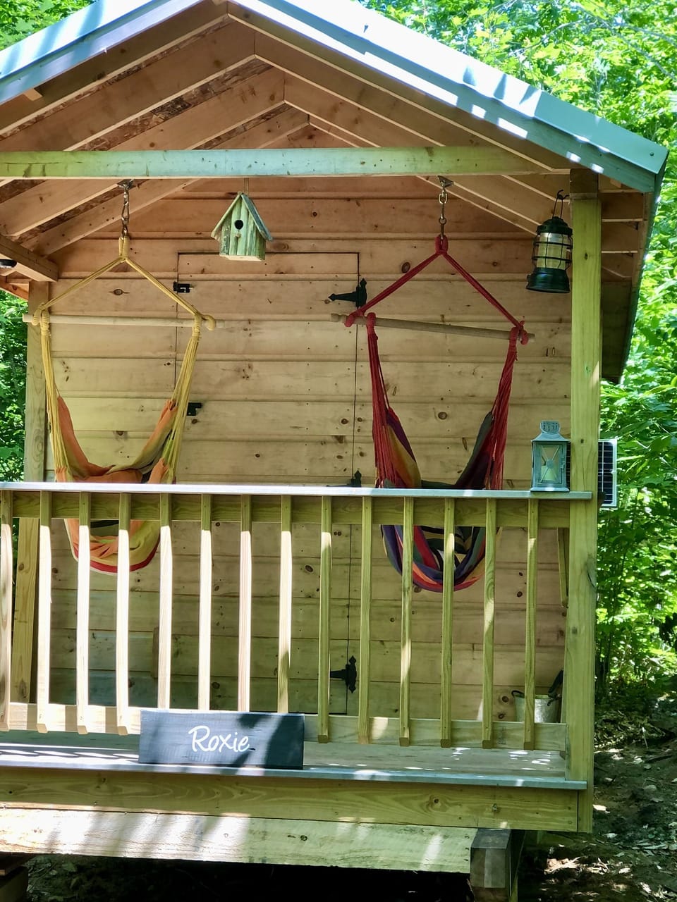 Hammock swings are easily hung on the porch for a relaxing afternoon. 