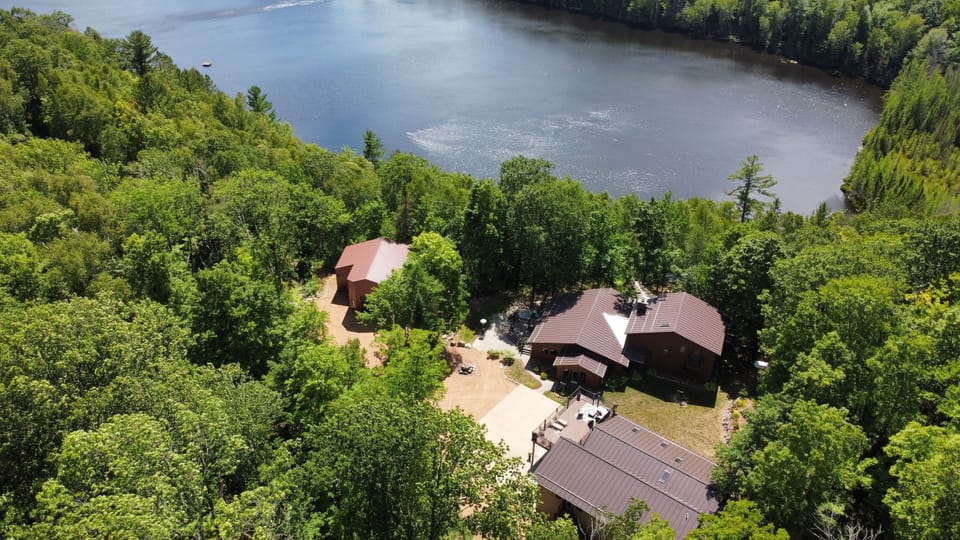 Aerial of home and storage garages 