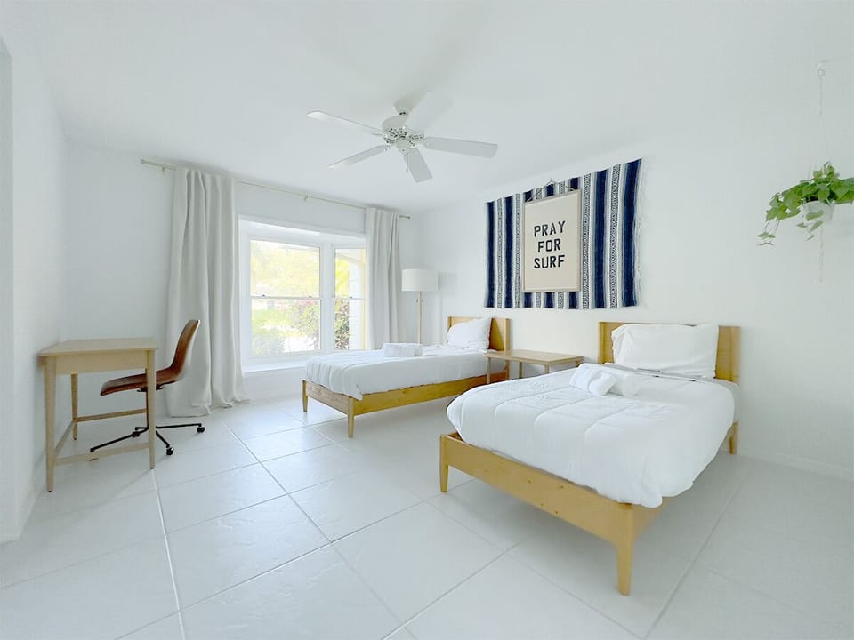 Two comfy memory foam twin beds brings the total bed count to six.