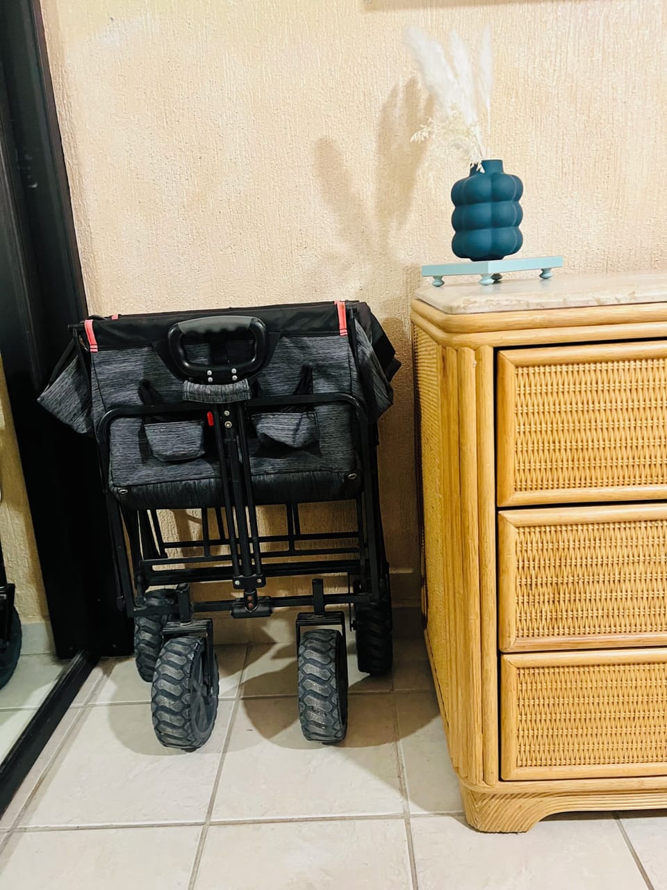 Collapsible wagon available for easier transport of pool & beach items.