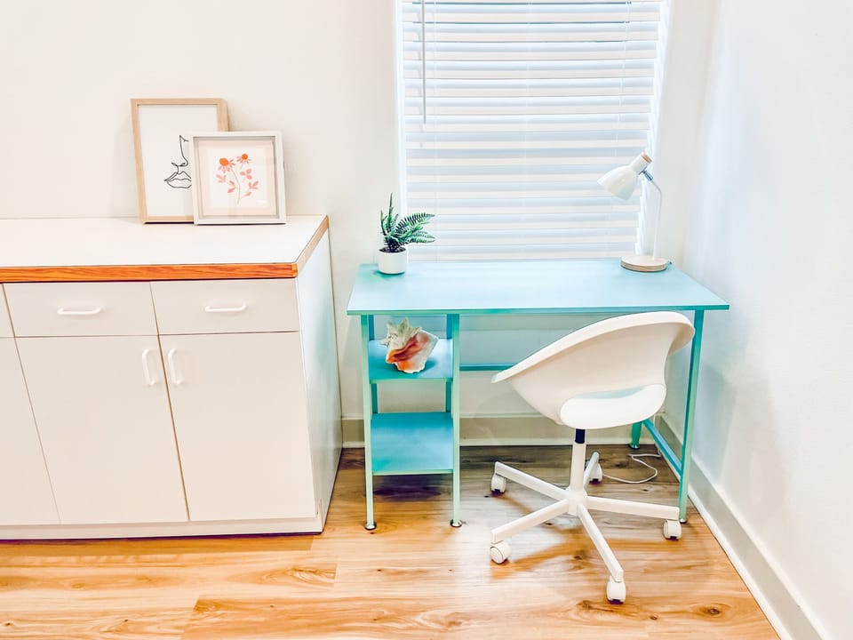 Bright & airy workspace in the master bedroom
