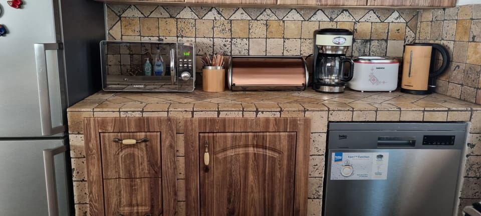 Cabin | Private kitchen | Fridge, microwave, oven, stovetop