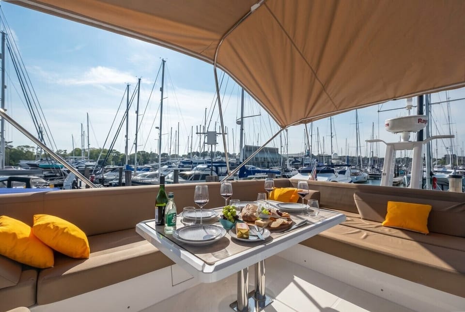 Alfresco dining on the upper deck with the whole marina as your backdrop.