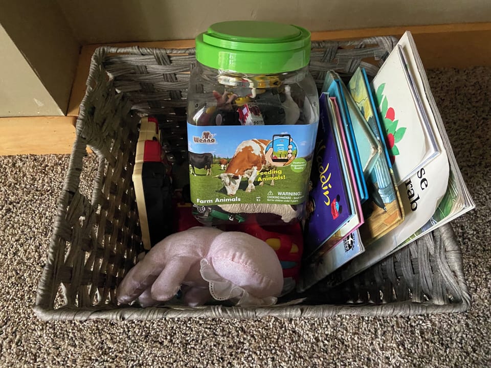 Small toys and books for kids. 